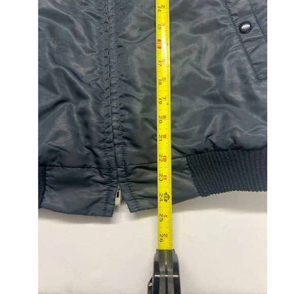 Vintage Sears Work Leisure Men's Navy Bomber Jacket Faux Fur Collar Aviator - Picture 16 of 16